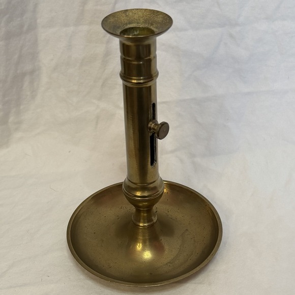 Vintage Brass Candle Stick Holder Adjustable Slide Push Up Metal Mechanical 7.5" - Picture 2 of 5